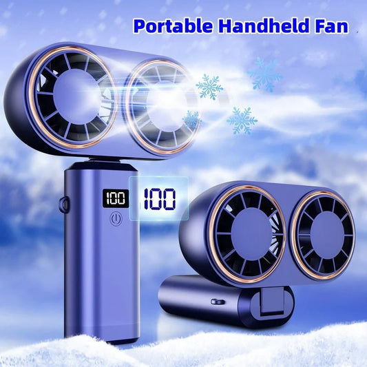 USB Handheld Mini Fan Foldable Portable Hanging Fans 5 Speed USB Rechargeable Fan With Display Screen
